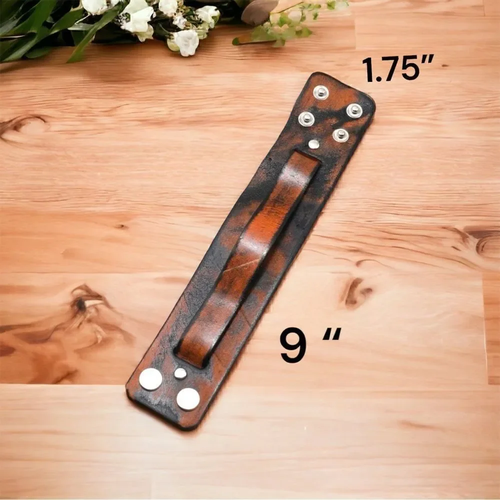 Men’s Leather Cuff, Wristband l Brown/Black Soft P/U l 2-Snap Adj Design l New